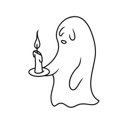 Cute Ghost Holding Lit Candle Line Art Illustration