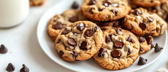 Freshly Baked Chocolate Chip Cookies on a White Plate