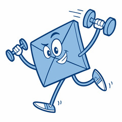Animated envelope character exercising with dumbbells to convey healthy communication