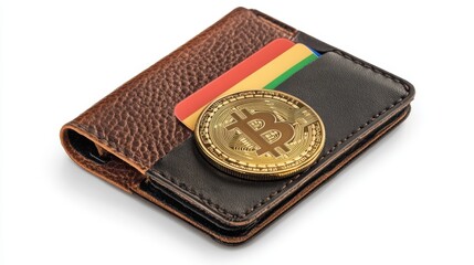 Obraz premium Stylish wallet with cryptocurrency and cards.