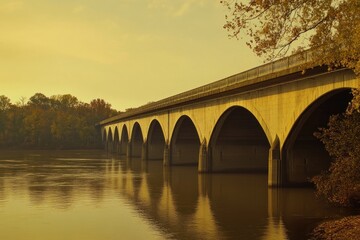 Autumnal Bridge over Calm River