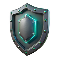 3d futuristic shield with neon green glow isolated on transparent background
