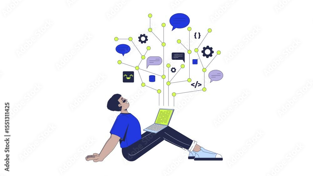 Aufkleber joy of programming 2d animation. it school course. coding education. dev elearning. developer studen
