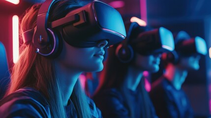 People wearing virtual reality headsets are experiencing the immersive technology