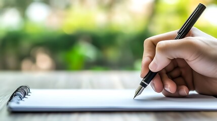 Hand Writing on blank Paper with Pen Focused on Note-Taking or Journaling Close-Up