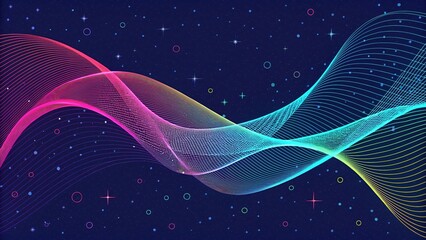 Colorful Abstract Wave Background with Glowing Lines and Particles