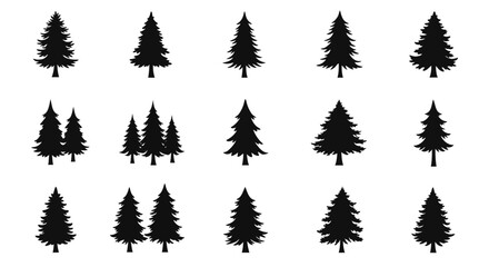 Obraz premium A vector illustration of a set of green pine trees, perfect for winter forest or Christmas holiday designs