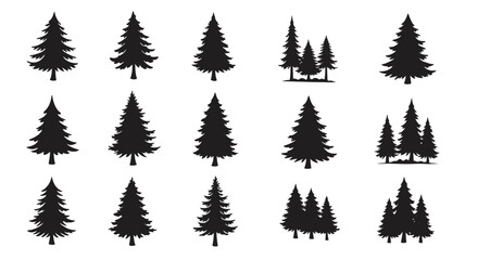 Fototapeta premium A festive vector illustration of a set of green pine and fir trees, perfect for winter holiday and new year celebrations with snow decoration