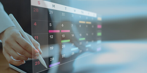 Project Management and Schedule Planning Displayed on a Digital Calendar Interface.