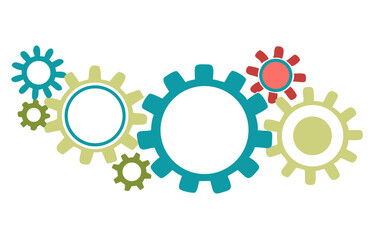 Green and blue gears on white background. Vector illustration