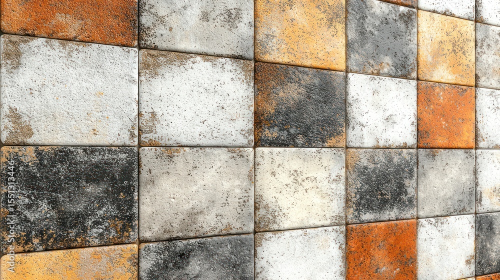 Poster weathered squares in a checkerboard pattern, close-up