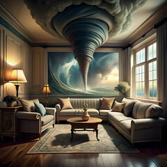 Obraz premium an elegant living room with a tornado forming in