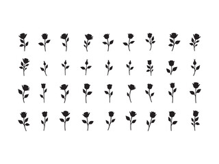 Collection of black rose silhouettes on white background