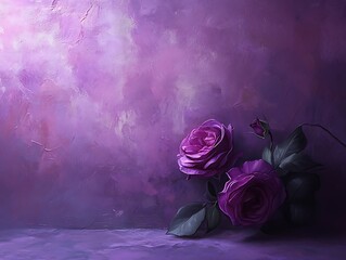 Elegance captured: Two purple roses against a textured violet backdrop