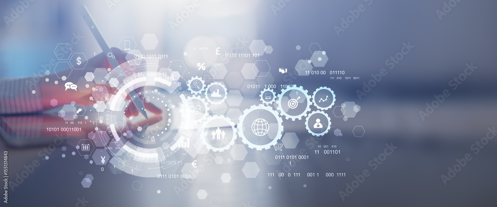 Poster digital business automation and data management technology concept.