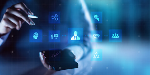 Fototapeta na wymiar Business Process Management and Workflow Automation Illustrated on Digital Tablet.