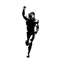 American football player running and greating fans, high contrast isolated vector silhouette, front view