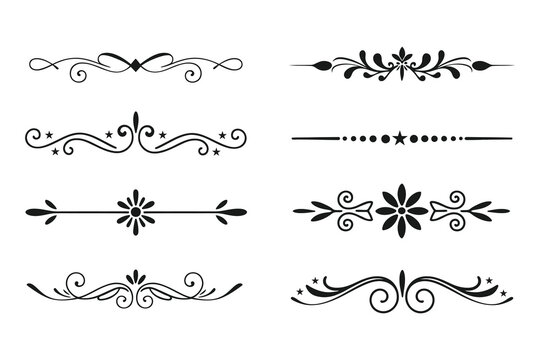 Calligraphy filigree lines Text dividers, vintage Flourishes decorative Scrolls, wedding Ornate, fancy elegant page Separators design elements, Header Swirls menu card,s Ornamental Border
