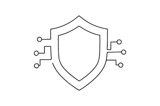 Digital Shield continuous one line drawing minimalism design