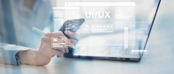 UI UX Design and User Interface Development Displayed on a Virtual Workspace.