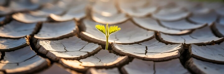 Vibrant green sprout growing from parched ground – Ideal for climate change visuals, resilience campaigns, or environmental education materials