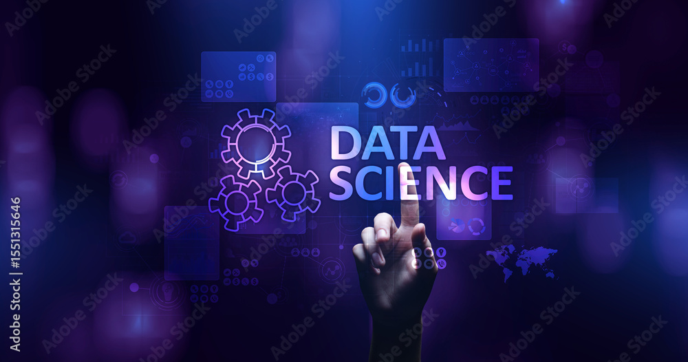 Poster data science and deep learning. artificial intelligence, analysis. internet and modern technology co