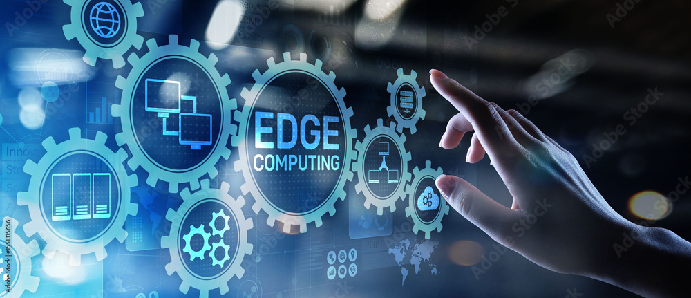 Aufkleber edge computing modern it technology on virtual screen concept.