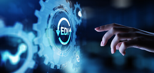 EDI Electronic Data Interchange System Visualization on Virtual screen.
