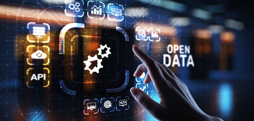 Open data database integration api internet technology concept.