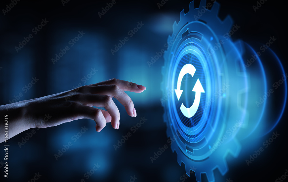 Poster update system upgrade software version technology concept on virtual screen.
