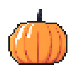 Bright orange pixelated pumpkin design suitable for Halloween decorations and autumn themes