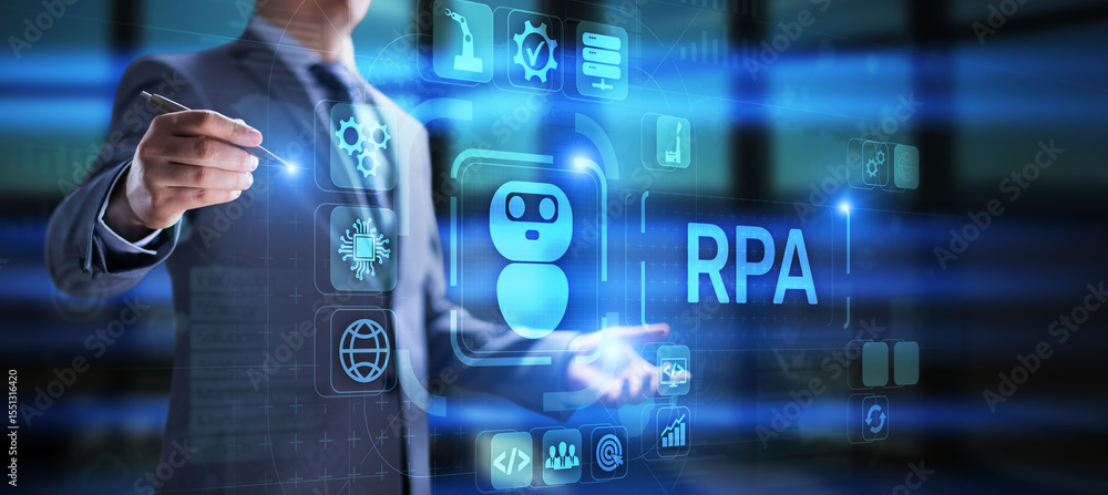 Aufkleber rpa robotic process automation innovation technology concept on virtual screen.