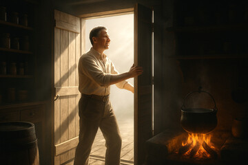 
cooking a hot lunch over a fire on a sunny day