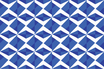 Seamless pattern of geometric shapes in blue and white colors.