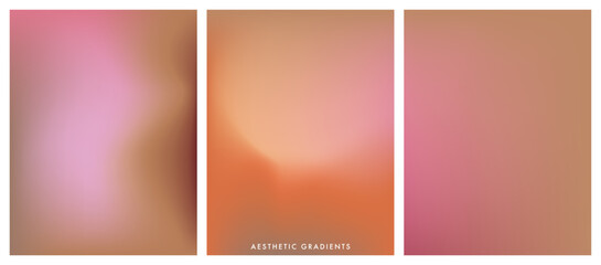 Fototapeta premium Peach pink beige gradient background. Abstract subtle aura texture. Set of 3 vertical vector aesthetic pink pale bg for poster, banner, social media, beauty, cosmetics and wedding design