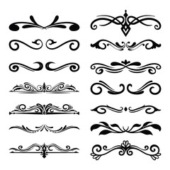 Vintage Flourish Ornament, Decorative Divider Elements, Swirl Border Vector Set, Calligraphic Design Elements