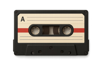 Fototapeta premium Close-up of a vintage audio cassette tape with a transparent background, evoking nostalgia for the golden age of music recording