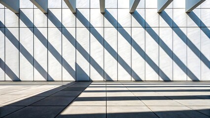 Obraz premium Modern Architectural Wall with Dramatic Shadows from Vertical Beams in Minimalist Geometric Composition 