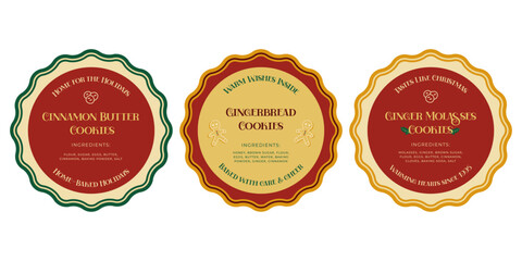 Set of color vintage round bakery Labels. Good for holiday cookies, Christmas packaging, bakery tags, printable holiday gifts, homemade treat labels, badges, stickers