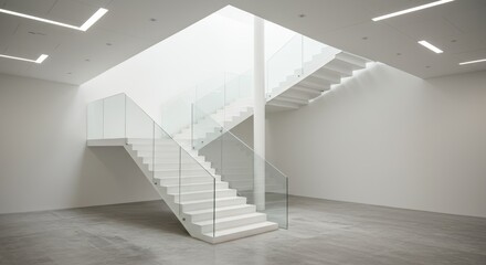 Fototapeta premium Minimalist Architecture: Interior View of a Modern Building with White Staircase