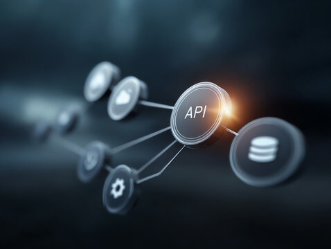 API technology network connection data cloud digital futuristic interface abstract innovation communication modern software system - Powered by Adobe