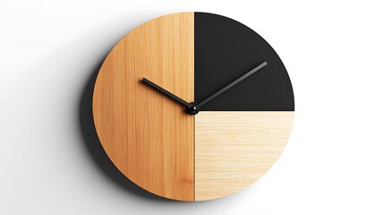 Minimalist analog wall clock modern design isolated on plain white background