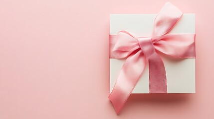 Minimalist Card with Pink Ribbon on Soft Pink Background Elegant and Simple Design