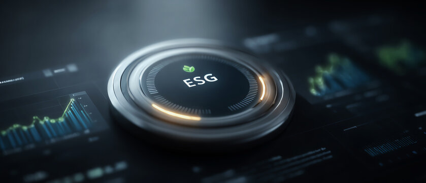 Digital dashboard ESG sustainability finance technology data environment governance futuristic innovation. Modern dashboard screen with glowing