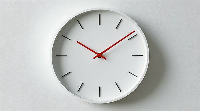 Minimalist analog wall clock modern design isolated on plain white background