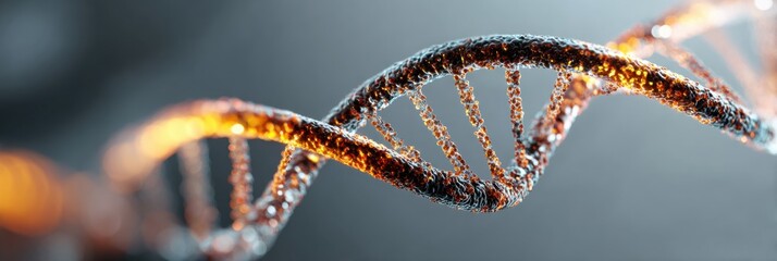 Abstract DNA Ribbon Illuminated by Gentle Light Symbolizes Hope and Cure in a Scientific Context of Health and Medicine