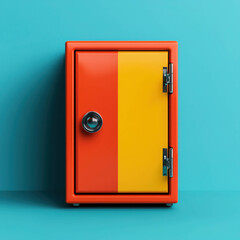 Vibrant Retro Kitchen Safe Combining Bold Orange and Bright Yellow Colors Against a Turquoise Background for Modern Home Design Aesthetics