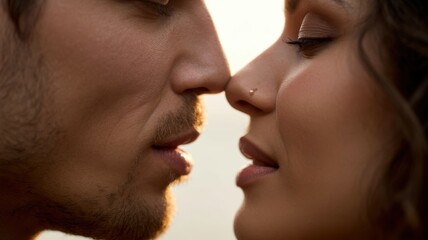 Fototapeta premium Young hispanic couple embracing romance with intimate close-up