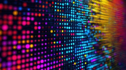 Vibrant abstract background of colorful glowing digital dots forming pattern in motion perfect for data-driven visuals, modern tech ads and futuristic design presentations