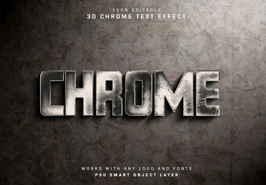 Chrome Text Effect With 3D Detailled Texture Mockup